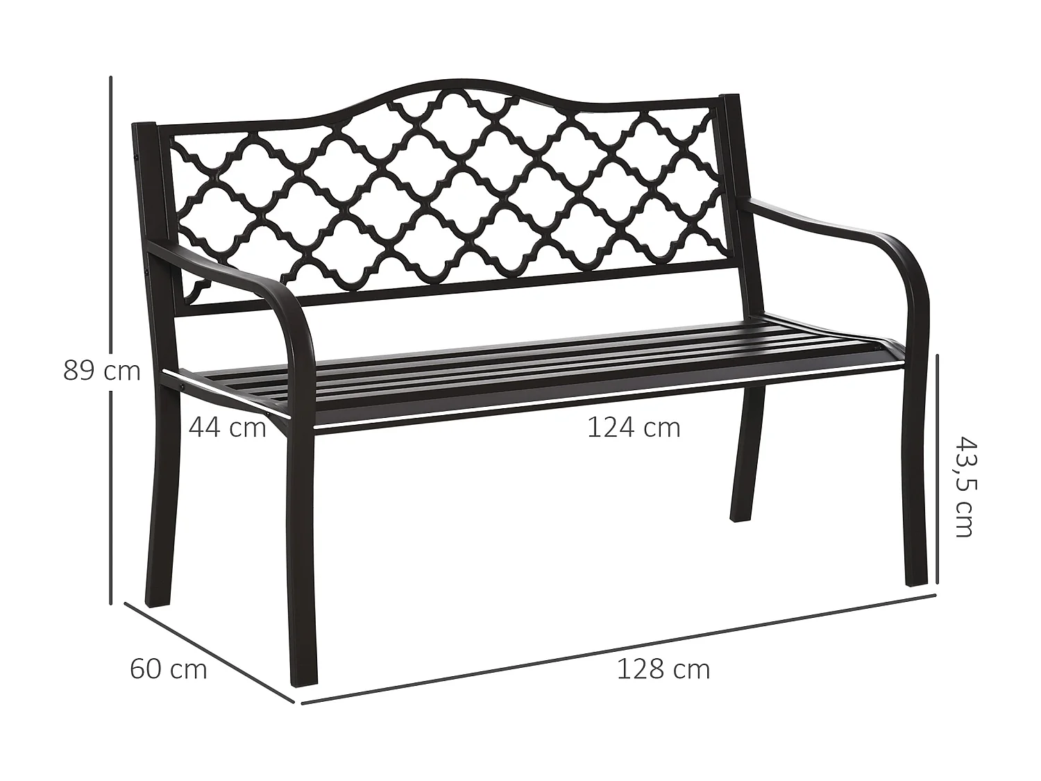 Banc 3 places de jardin terrasse style rural chic 128L x 60l x 89H cm métal époxy anticorrosion fonte brun