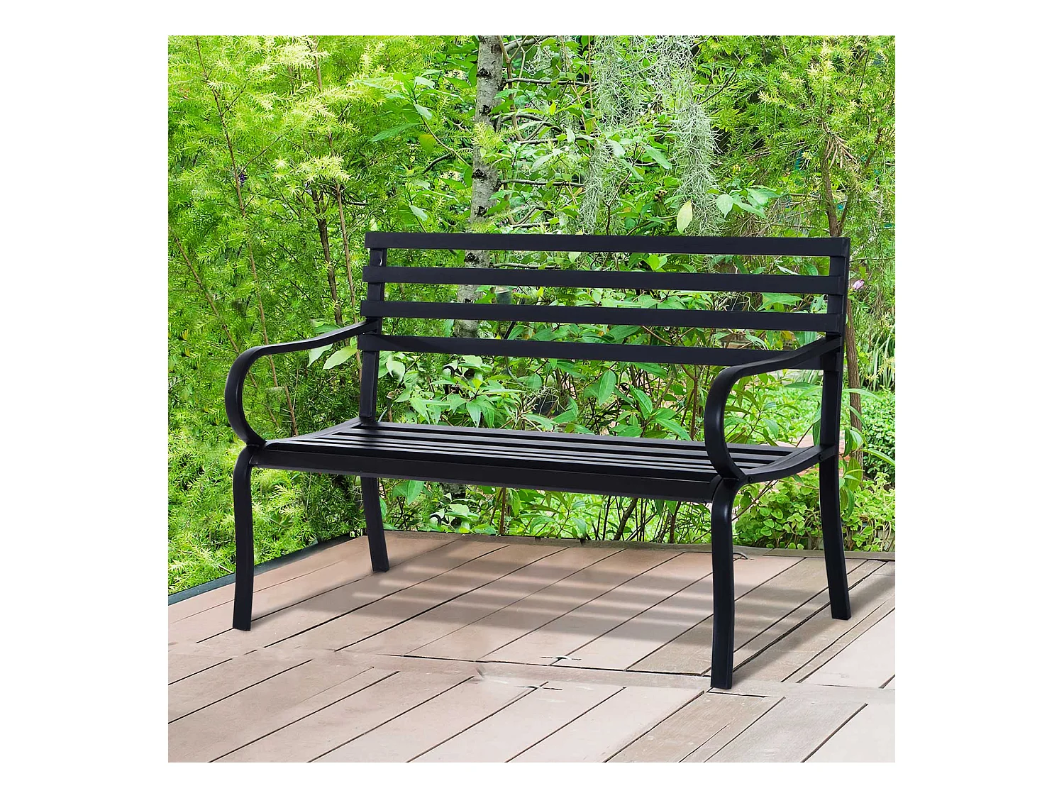 Outsunny Banc de Jardin Design Contemporain 2 Places dim. 127L x 58l x 82H cm métal époxy Noir