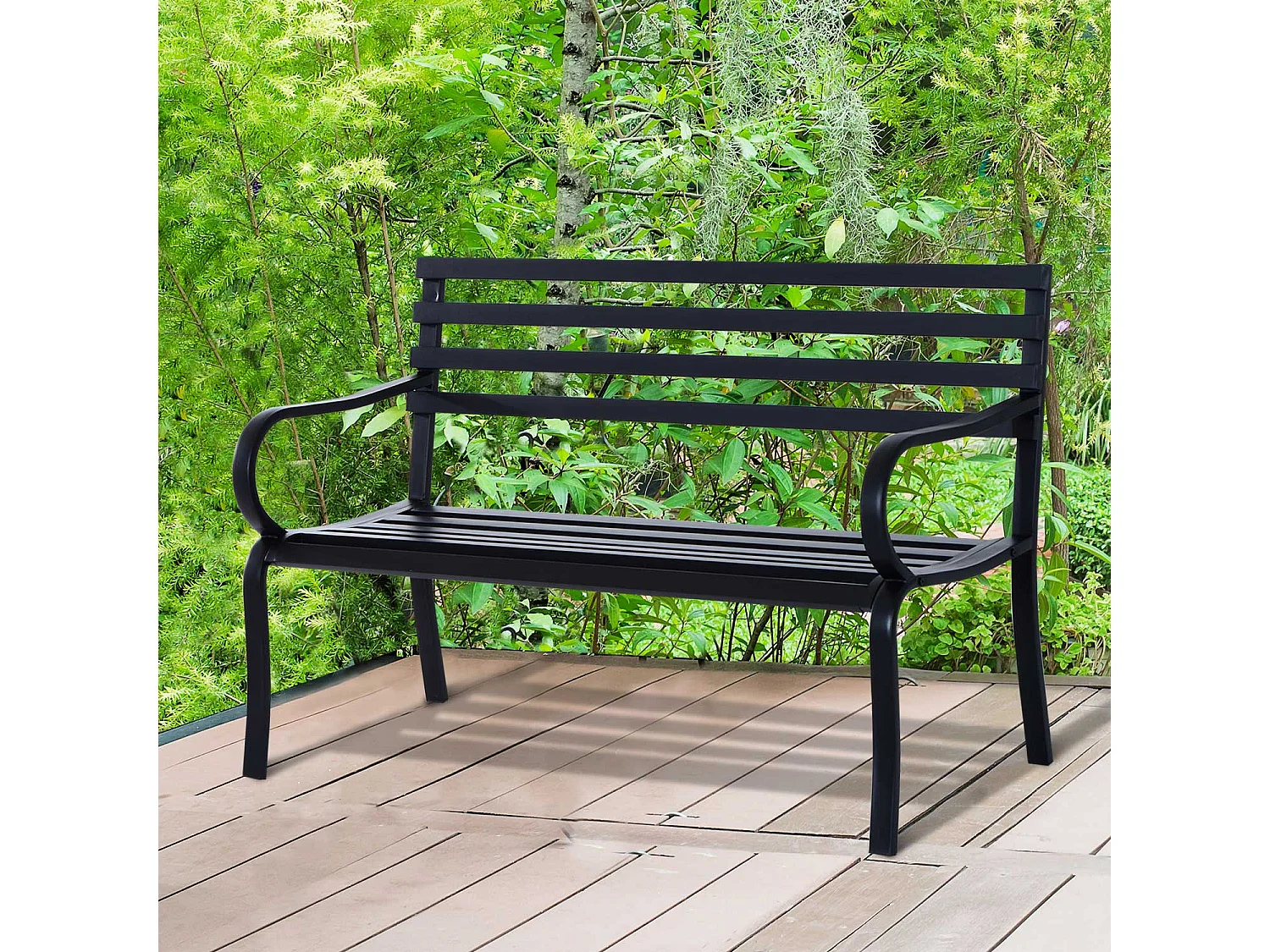 Outsunny Banc de Jardin Design Contemporain 2 Places dim. 127L x 58l x 82H cm métal époxy Noir