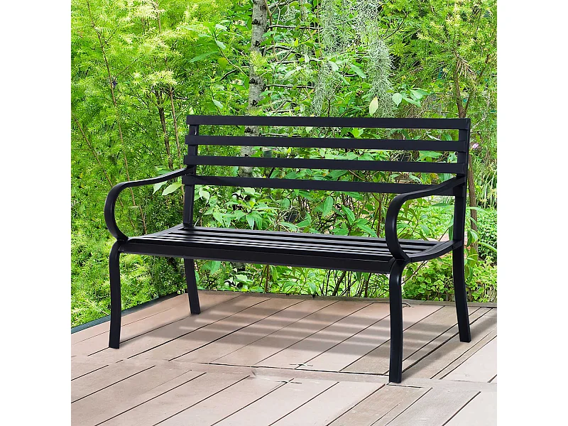 Outsunny Banc de Jardin Design Contemporain 2 Places dim. 127L x 58l x 82H cm métal époxy Noir