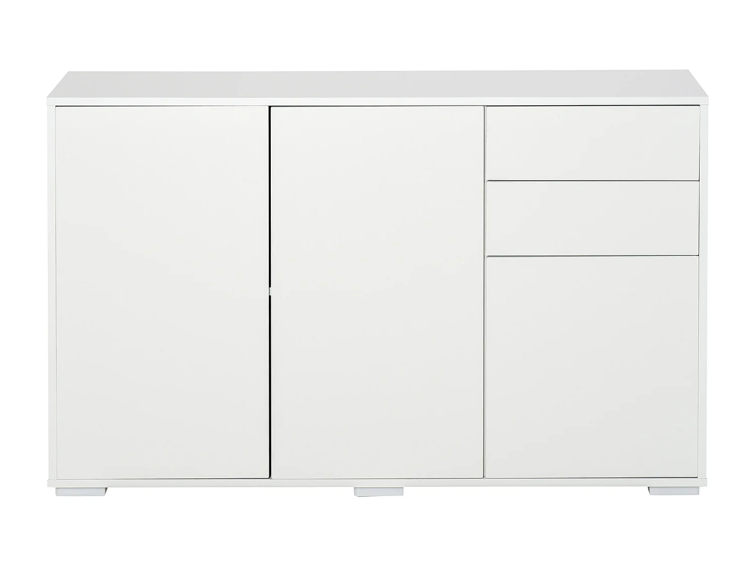 Commode buffet de rangement 2 tiroirs coulissants 3 portes étagère réglable panneaux de particules 117 x 36 x 74 cm blanc