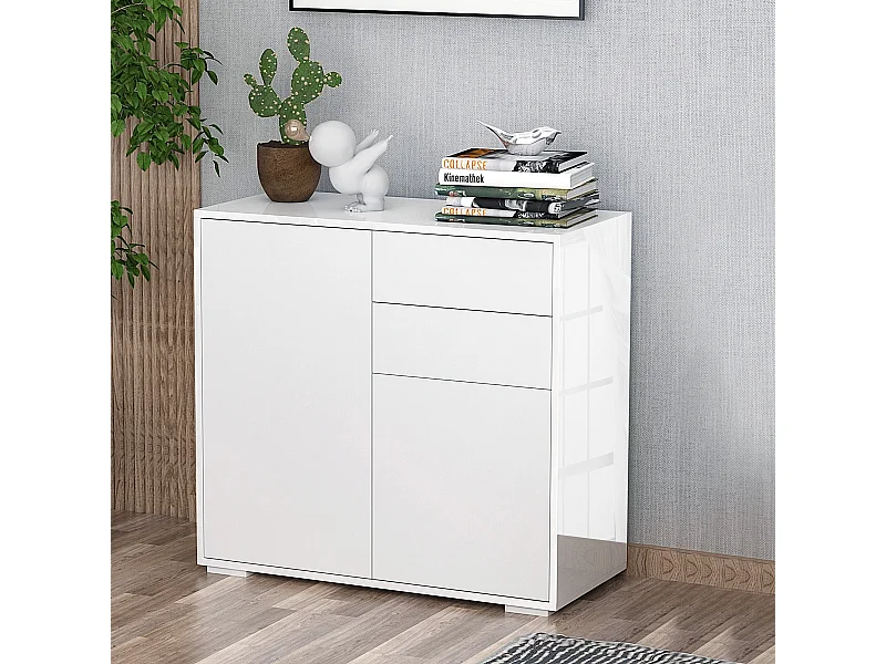 Commode buffet meuble de rangement 2 tiroirs 2 portes avec étagère 79 x 36 x 74 cm blanc