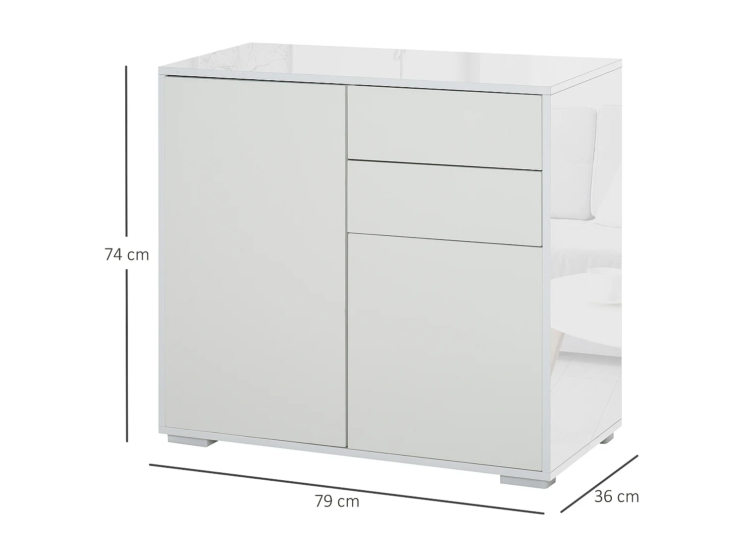 Commode buffet meuble de rangement 2 tiroirs 2 portes avec étagère 79 x 36 x 74 cm blanc