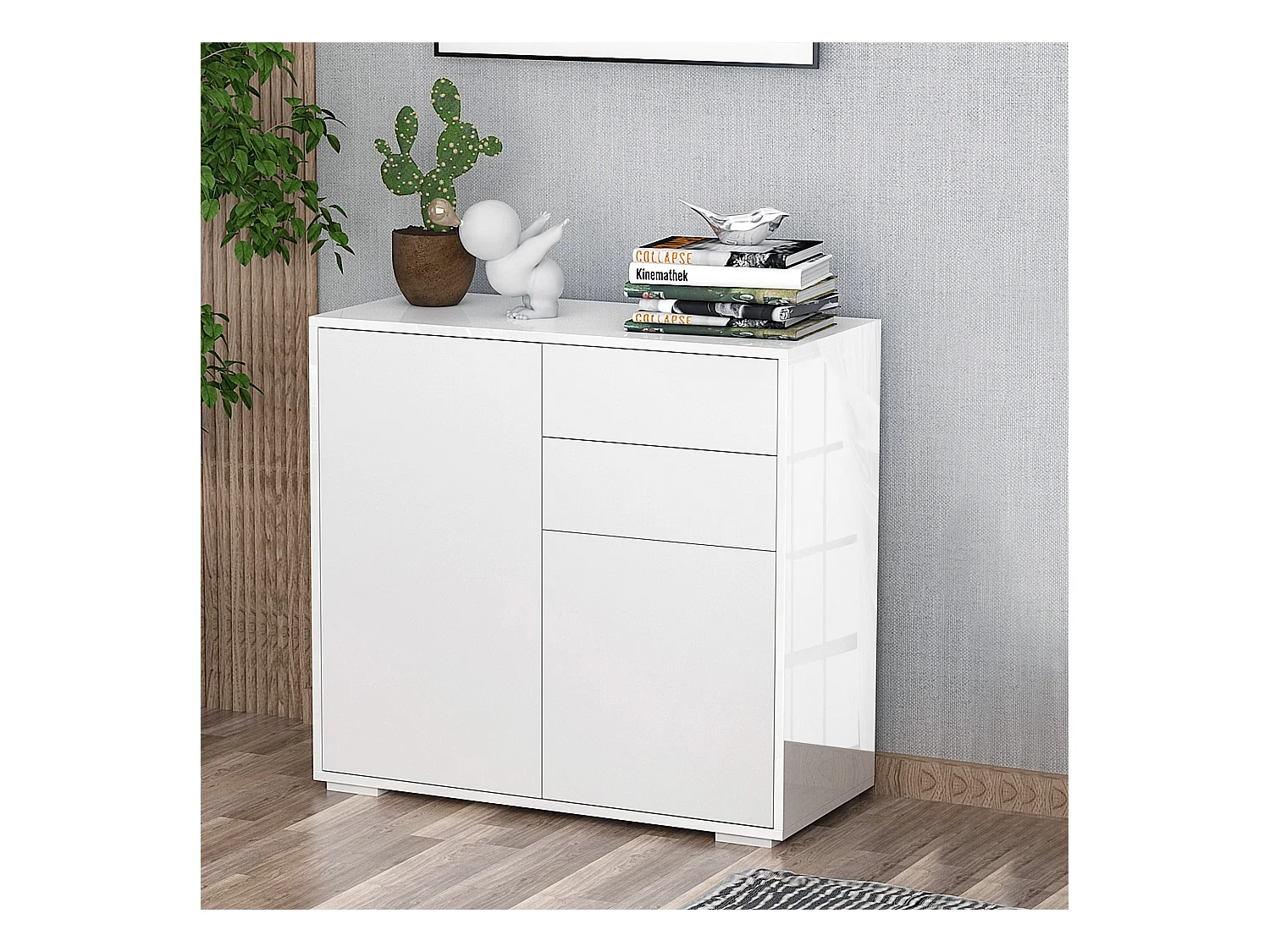 Commode buffet meuble de rangement 2 tiroirs 2 portes avec étagère 79 x 36 x 74 cm blanc