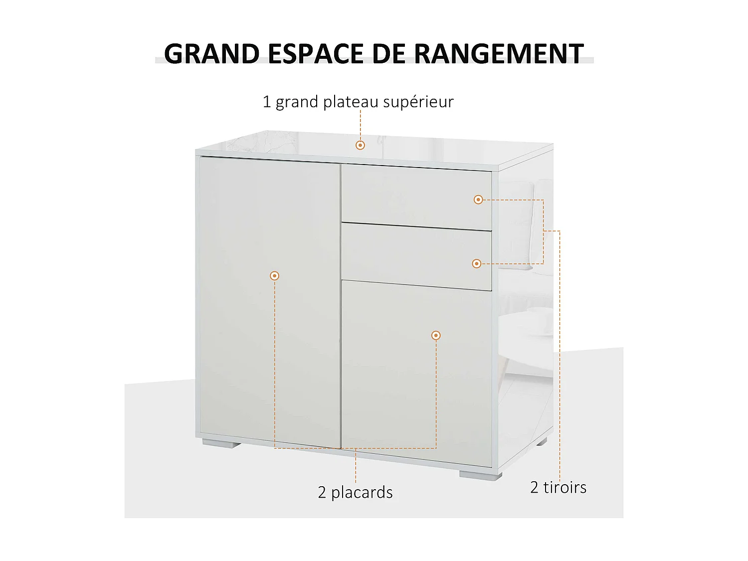Commode buffet meuble de rangement 2 tiroirs 2 portes avec étagère 79 x 36 x 74 cm blanc