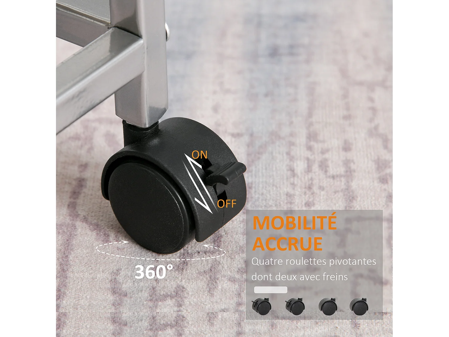 HOMCOM Chariot de service desserte à roulettes multi-rangements 4 tiroirs acier MDF chêne clair