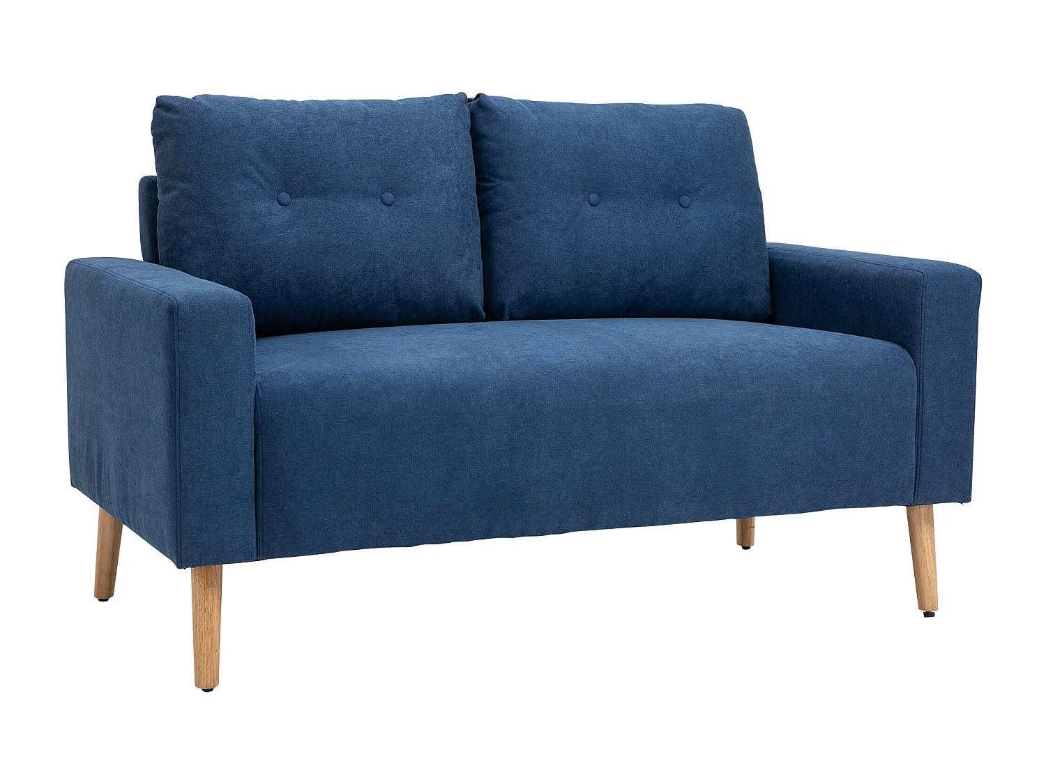 Canapé 2 places design scandinave dim. 145L x 76l x 88H cm pieds bois massif tissu bleu