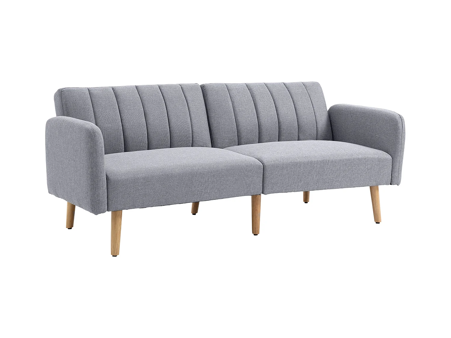 Canapé convertible 2 places design scandinave dossier inclinable 3 positions pieds bois tissu aspect lin gris