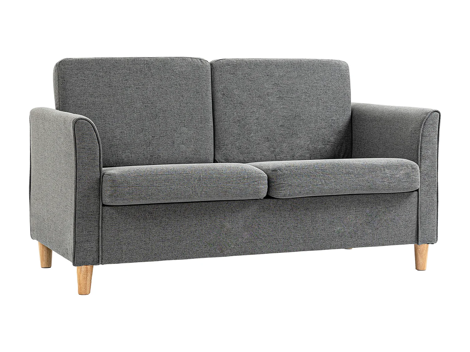 Canapé 2 places design scandinave dim. 141L x 65l x 78H cm pieds bois massif tissu lin gris clair chiné