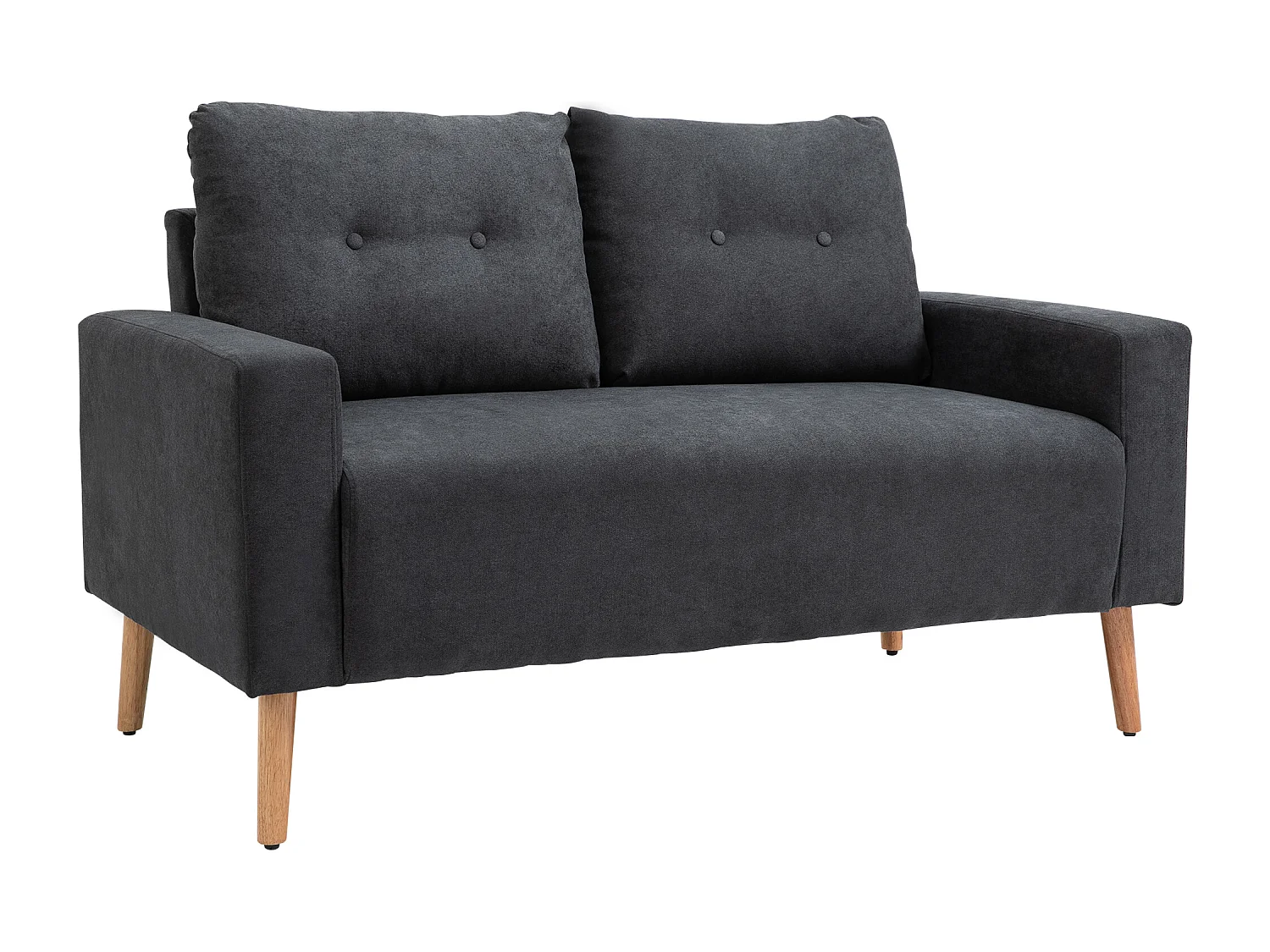 Canapé 2 places design scandinave dim. 145L x 76l x 88H cm pieds bois massif tissu gris foncé