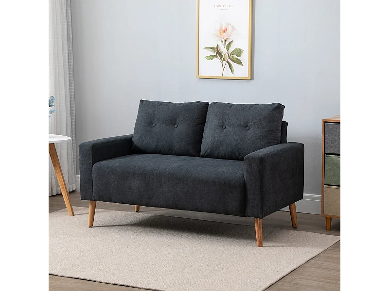 Canapé 2 places design scandinave dim. 145L x 76l x 88H cm pieds bois massif tissu gris foncé