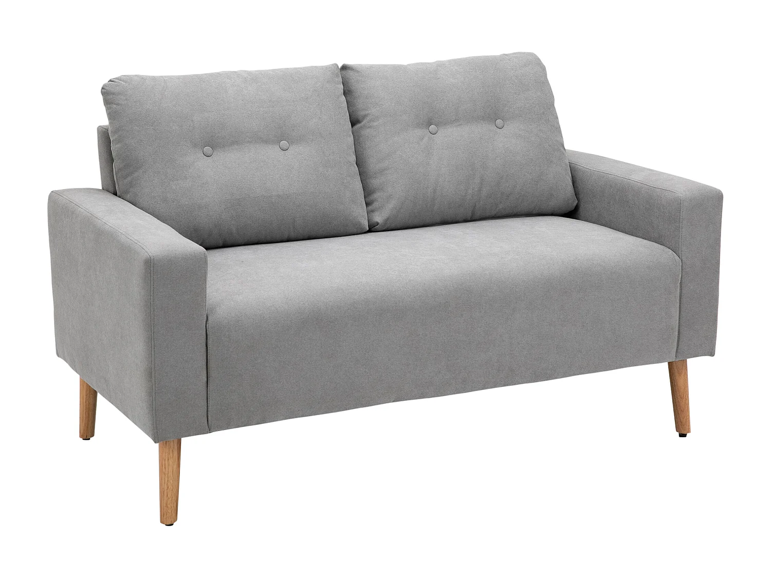 Canapé 2 places design scandinave dim. 145L x 76l x 88H cm pieds bois massif tissu gris clair