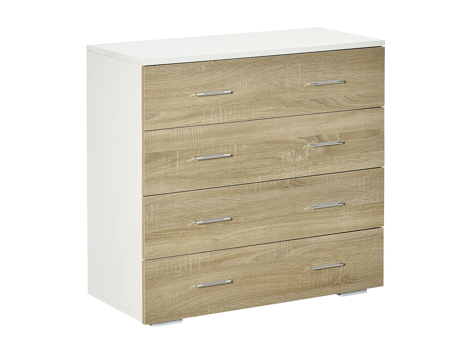 Commode meuble de rangement style contemporain 4 tiroirs 76 x 35 x 72 cm blanc et couleur bois