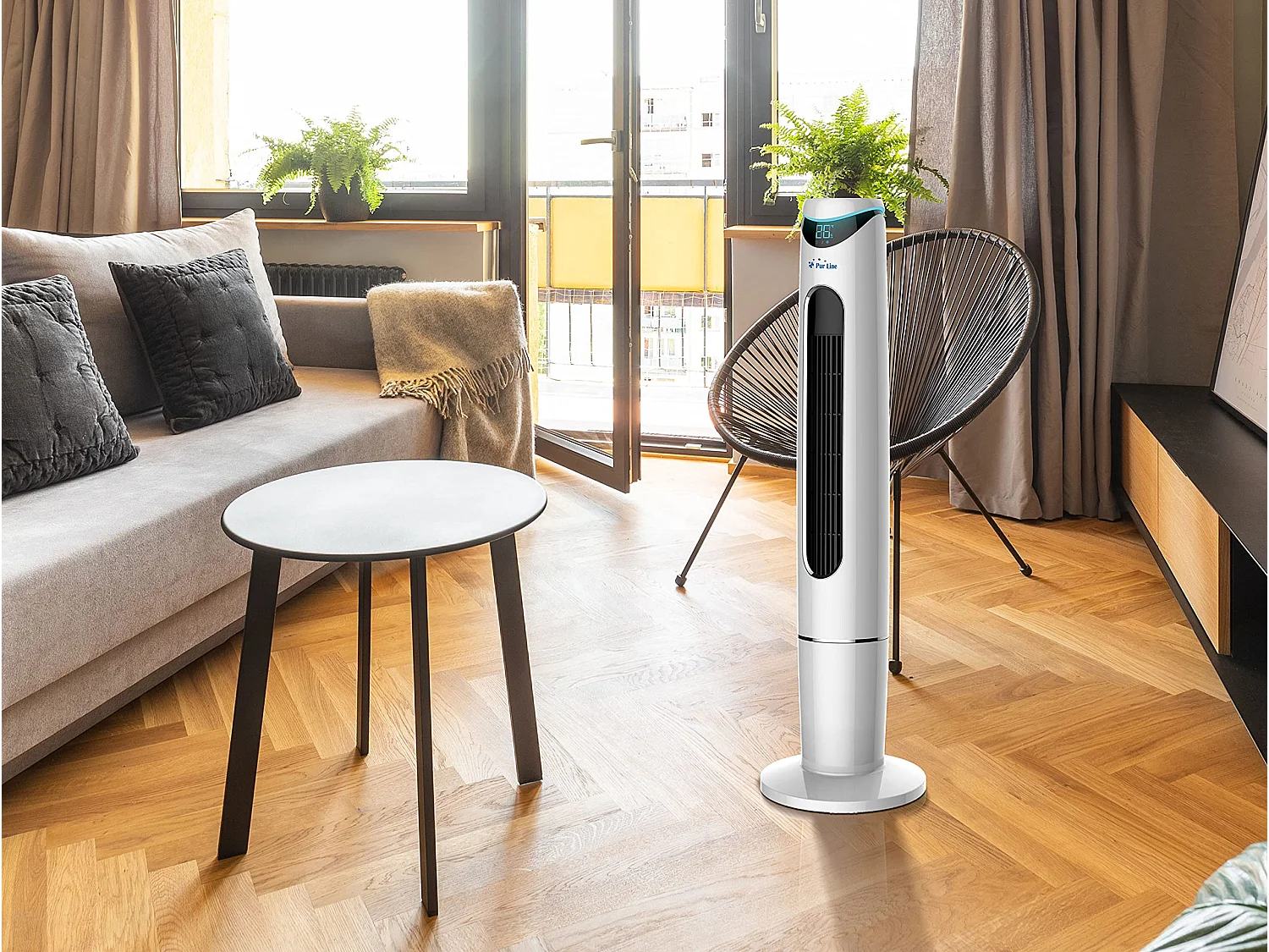 Ar condicionado evaporativo de torre digital com controlo remoto