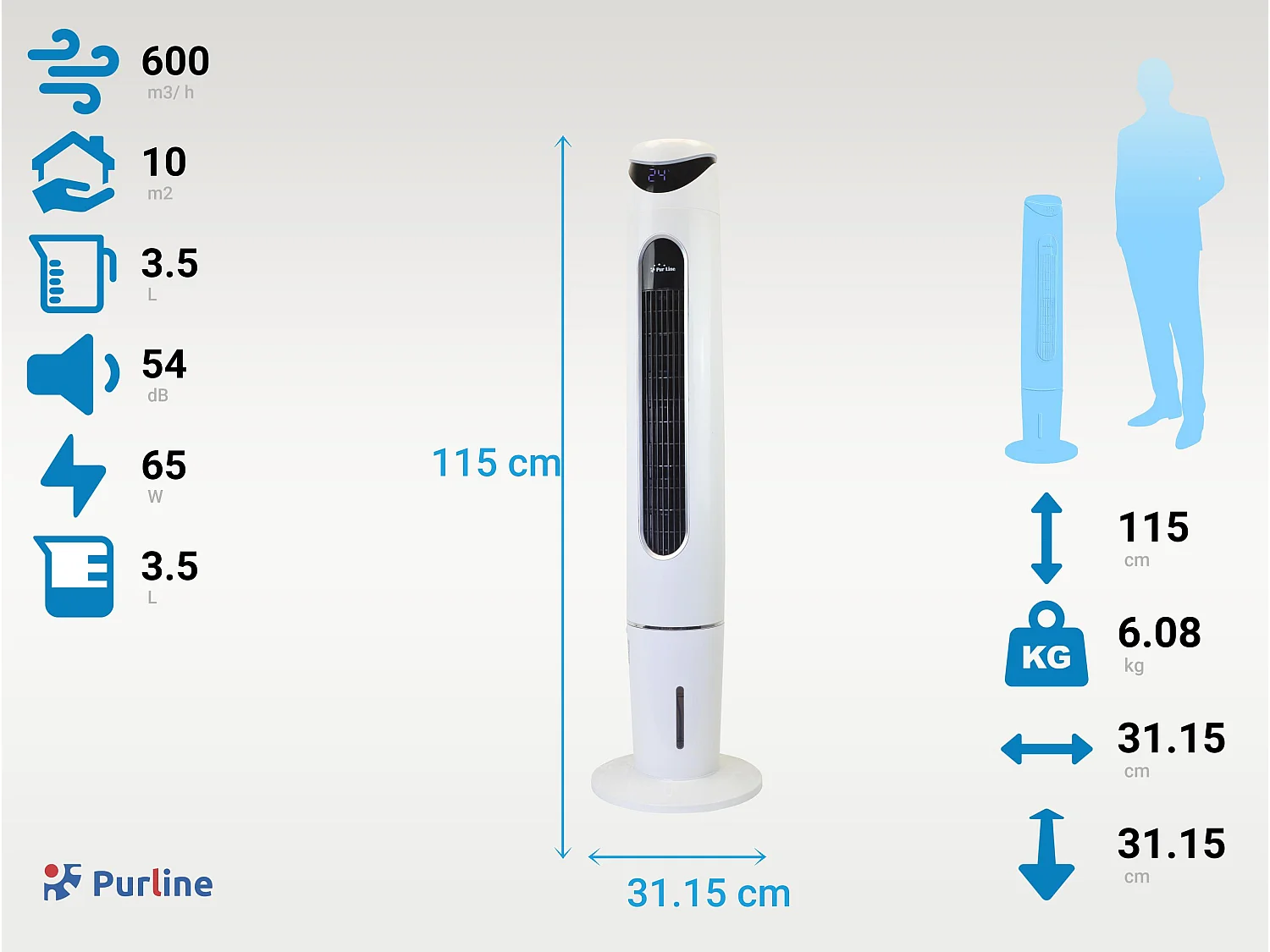 Ar condicionado evaporativo de torre digital com controlo remoto