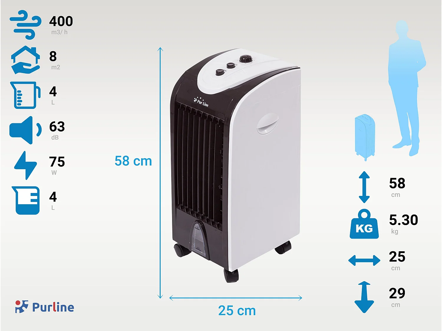 Rafraichisseur d'air par évaporation à débit élevé avec fonction COOL