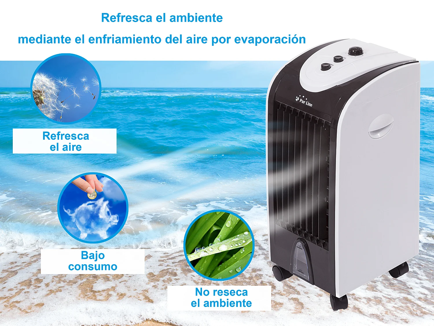 Rafraichisseur d'air par évaporation à débit élevé avec fonction COOL