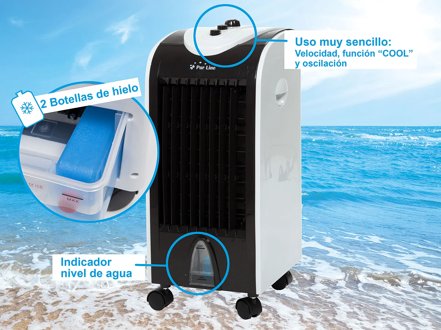 Rafraichisseur d'air par évaporation à débit élevé avec fonction COOL