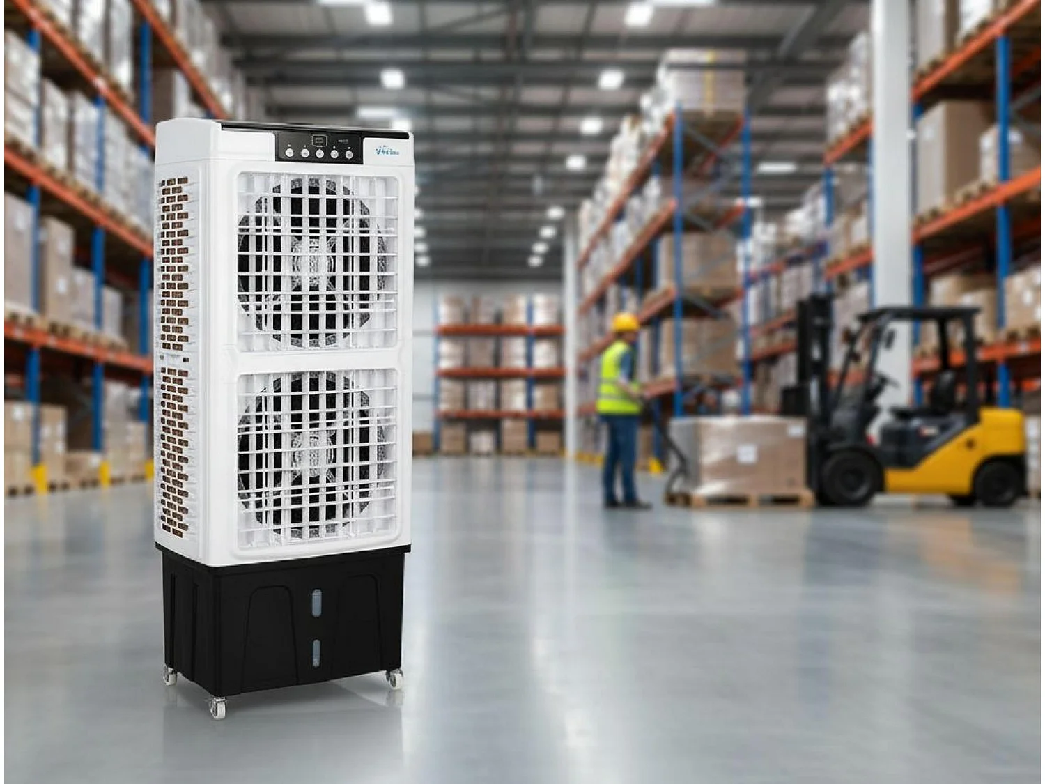 Climatizador de alto fluxo evaporativo com ventilador duplo