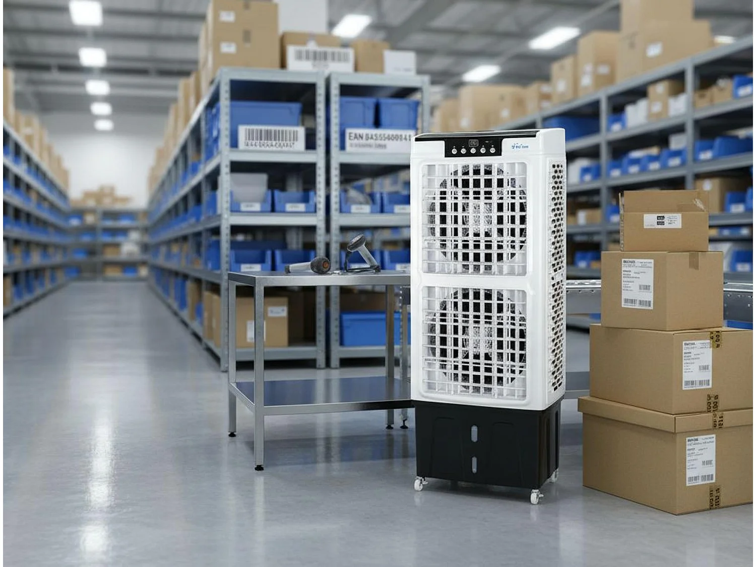 Climatizador de alto fluxo evaporativo com ventilador duplo