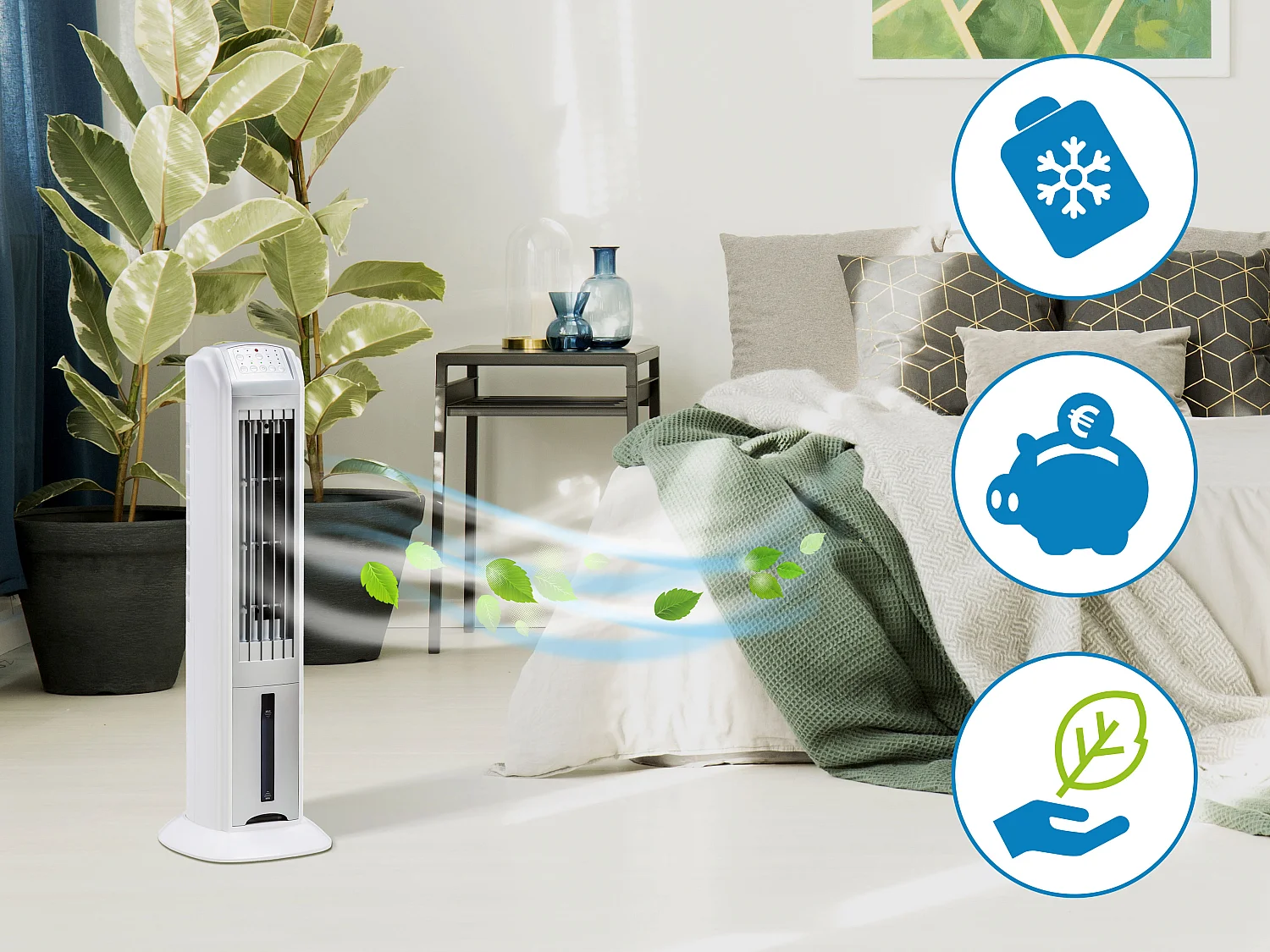 Climatizador evaporativo 70W con ionizador y 3 velocidades