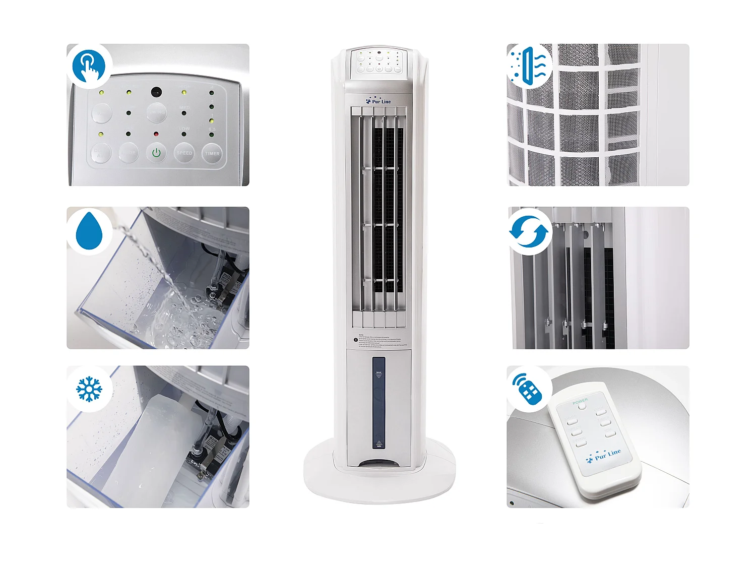 Rafraichisseur d'air par évaporation 70W avec ioniseur et 3 vitesses