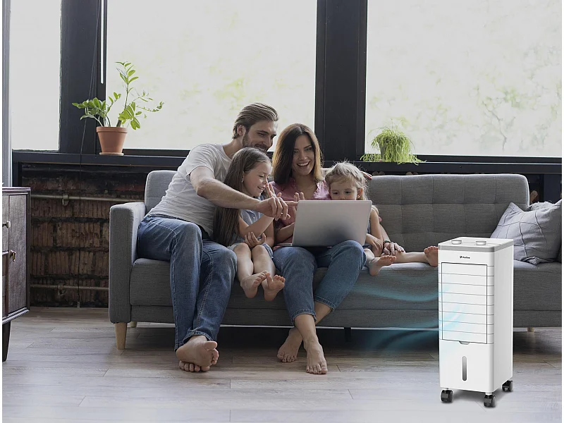 Refroidisseur par évaporation compact avec lamelles rabattables