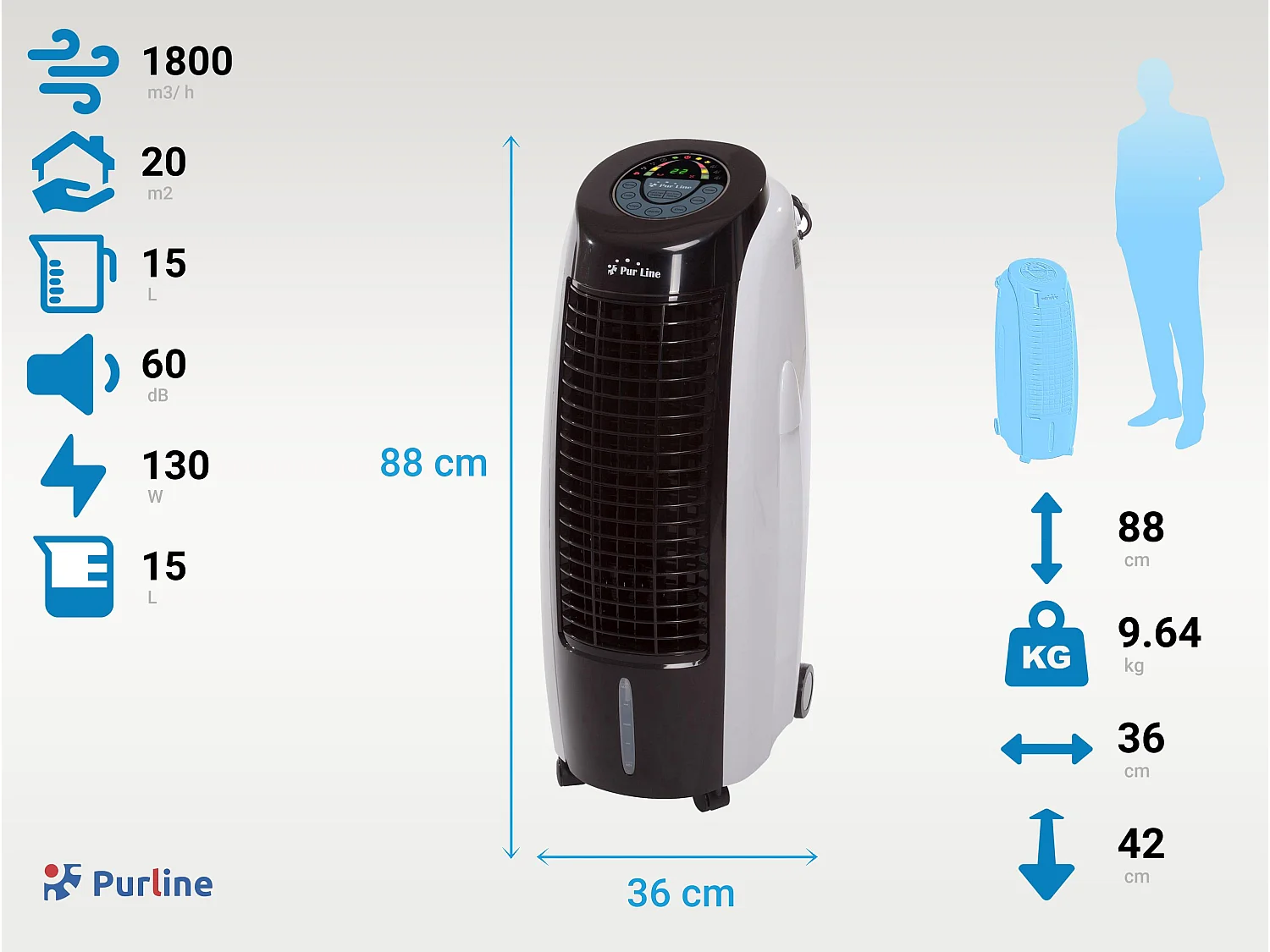 Rafraichisseur d'air par évaporation à débit élevé minuterie et 6 vitesses