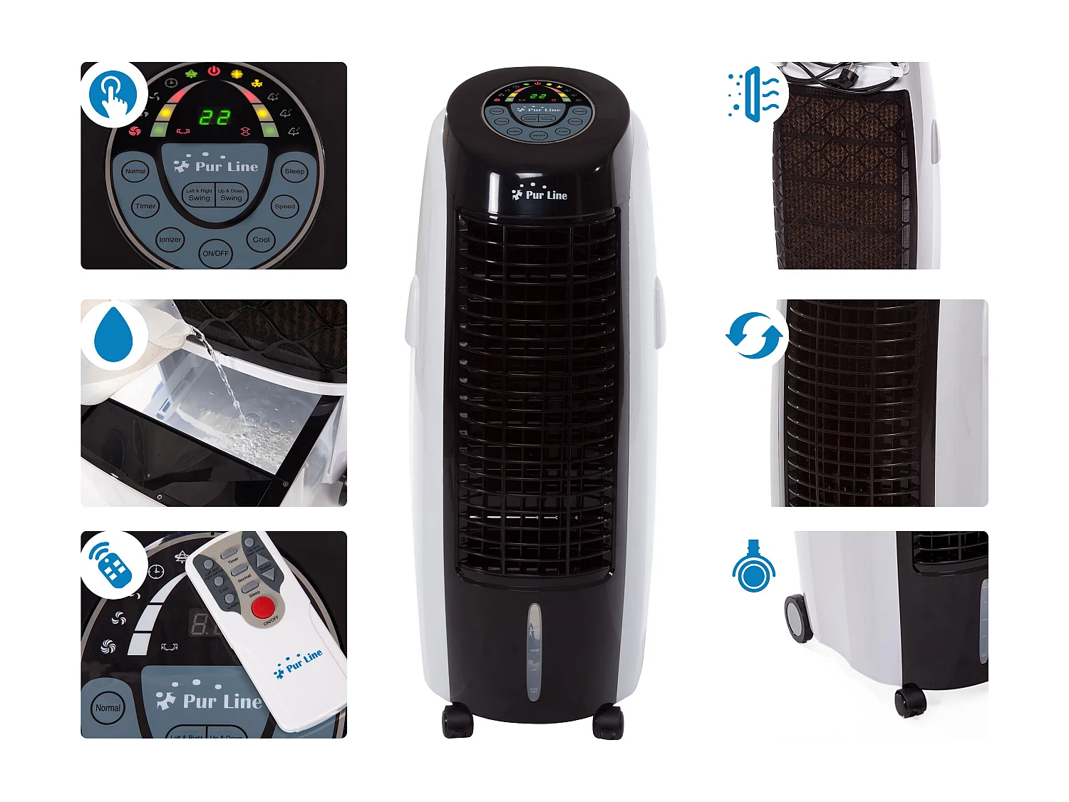 Rafraichisseur d'air par évaporation à débit élevé minuterie et 6 vitesses