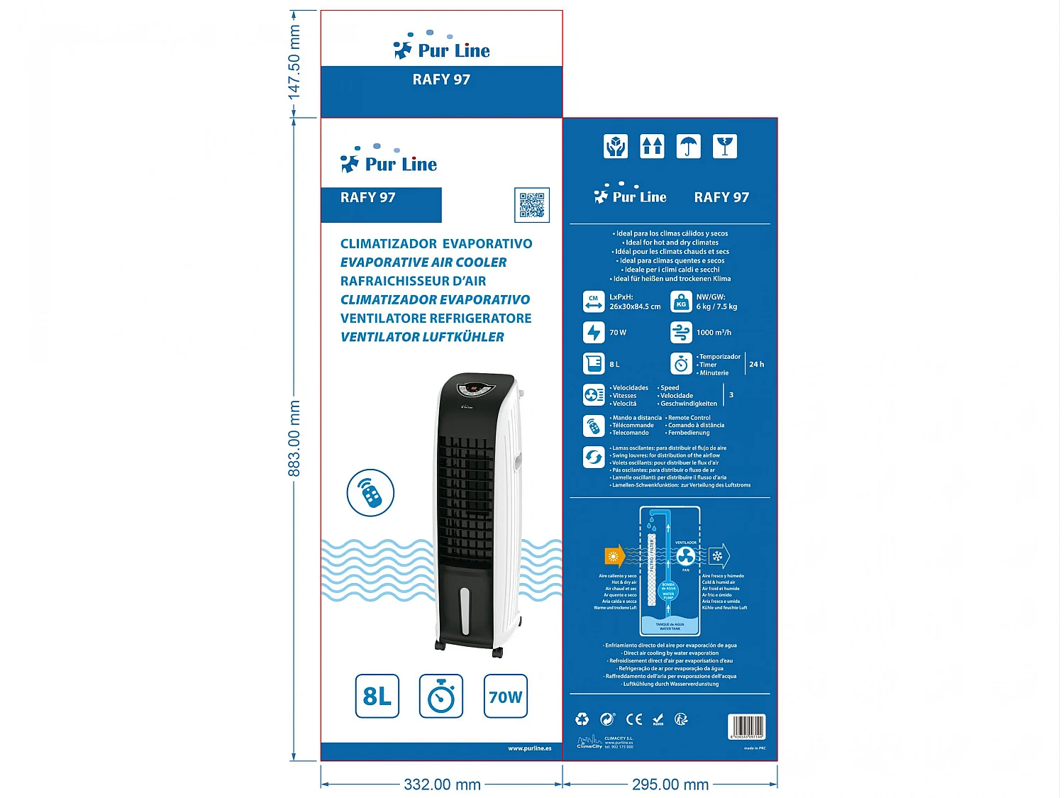 Rafraichisseur d'air par évaporation à débit élevé et minuterie