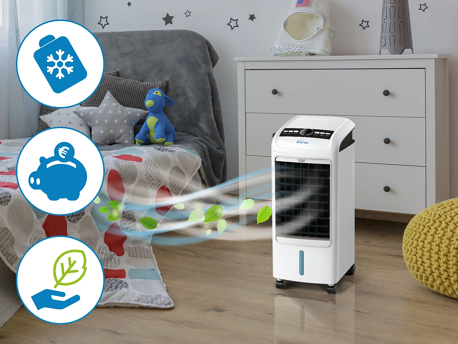 Rafraichisseur d'air par évaporation 70W 3 vitesses et 4 L