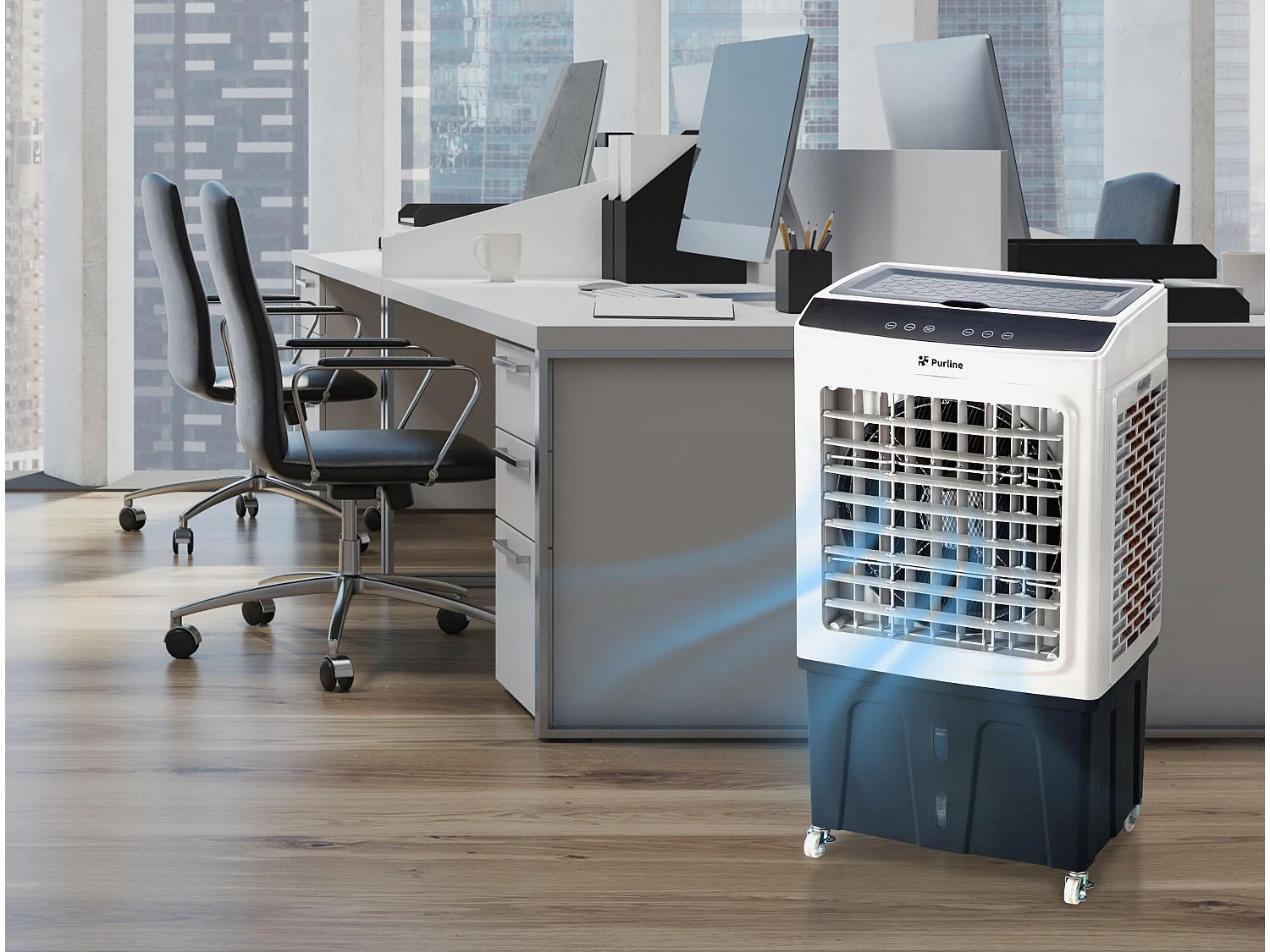 Aparelho de ar condicionado evaporativo de caudal elevado com abertura superior