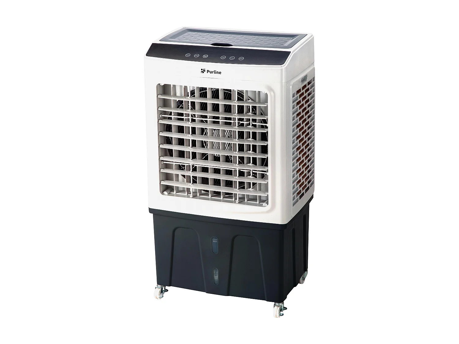 Aparelho de ar condicionado evaporativo de caudal elevado com abertura superior