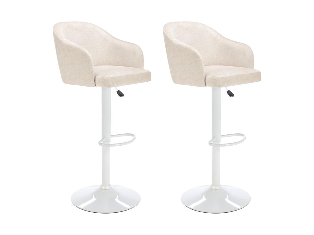 Barhocker 2er-Set - Stoff & Metall - Höhenverstellbar - Cremefarben & Weiß günstig online kaufen