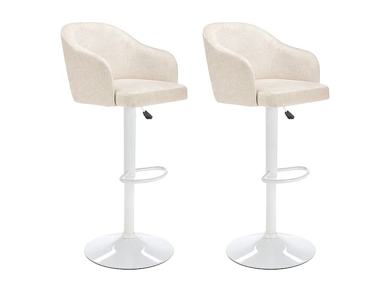 Zestaw 2 stołków barowych z tkaniny i metalu - Regulowana wysokość - Kremowy i biały - CARSTEN