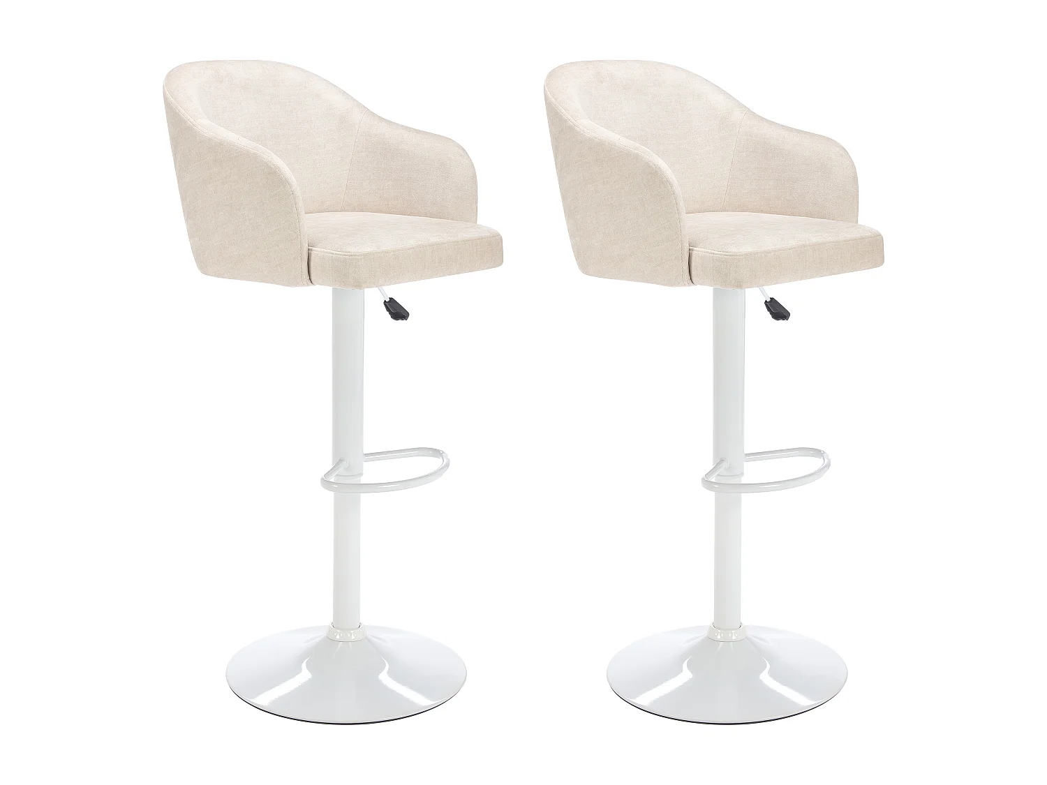 Sgabello da bar Altezza regolabile in Tessuto e Metallo Panna e Bianco - Lotto di 2 - CARSTEN