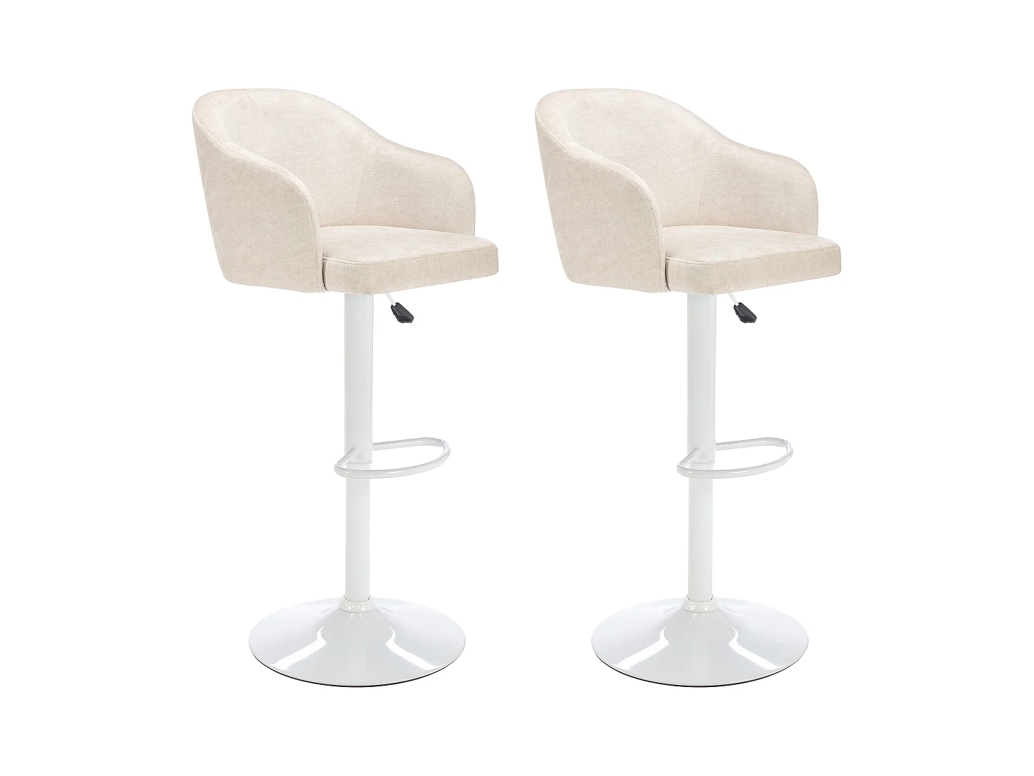 Lot de 2 tabourets de bar en tissu et métal - Hauteur réglable - Crème et blanc - CARSTEN