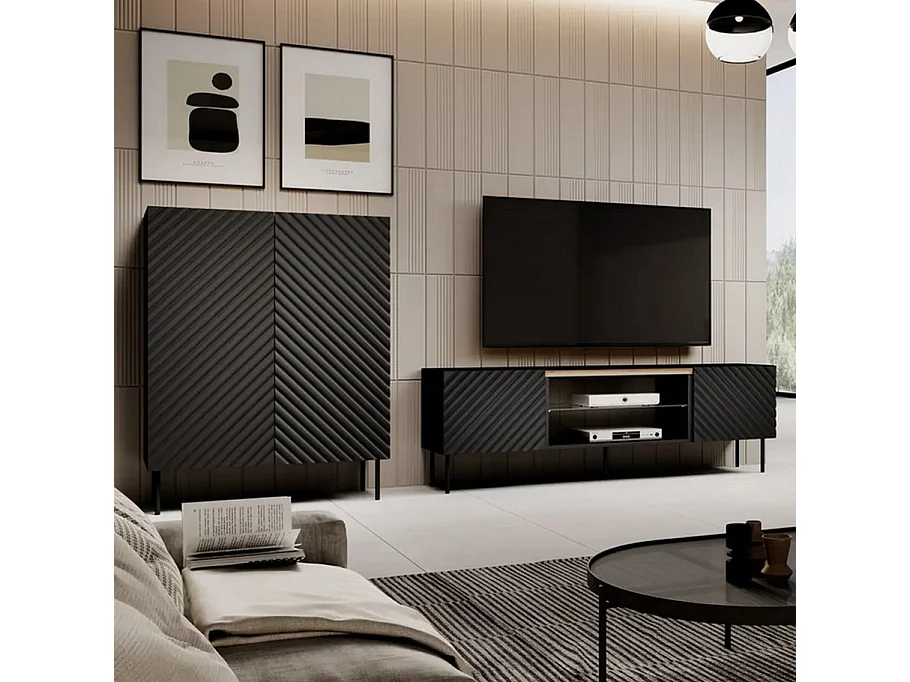 Set di 2 comodini in nero opaco e rovere Emile
