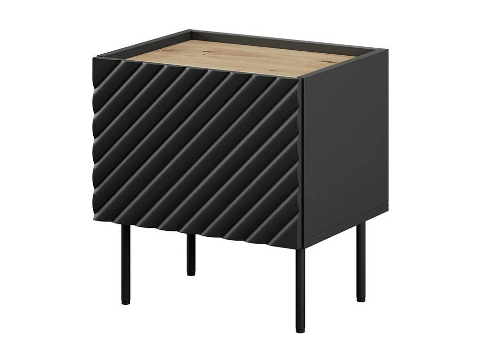 Lot de 2 tables de chevet noir mat et style chêne Emile