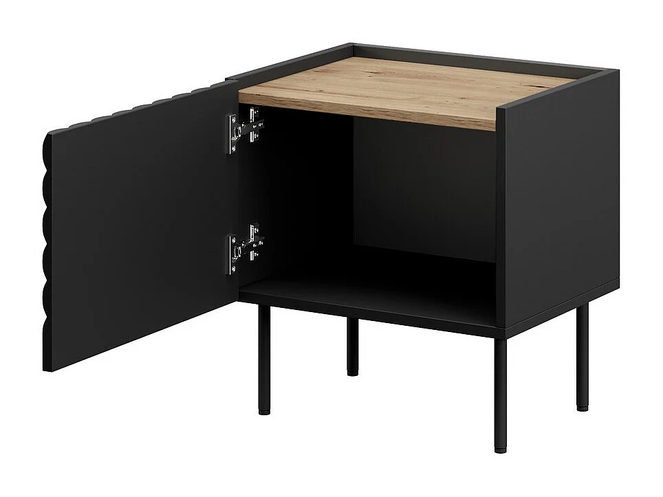 Lot de 2 tables de chevet noir mat et style chêne Emile