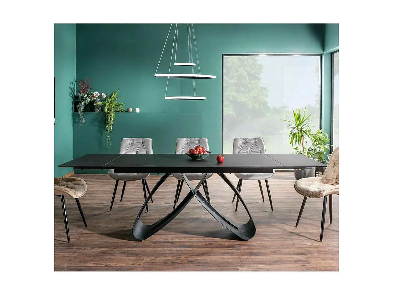 Mesa extensible de cerámica de diseño con aspecto de mármol negro Amalia