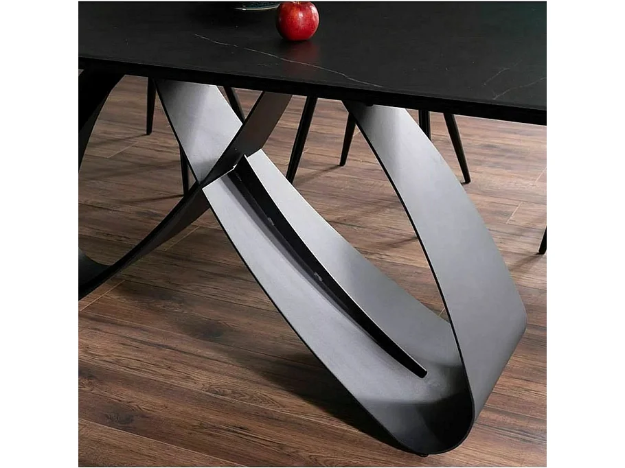 Mesa extensible de cerámica de diseño con aspecto de mármol negro Amalia