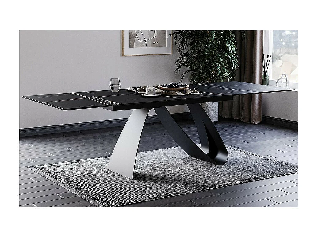 Mesa de comedor Justine de cerámica negra y cristal templado