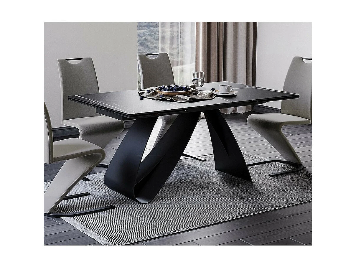 Mesa de comedor Justine de cerámica negra y cristal templado