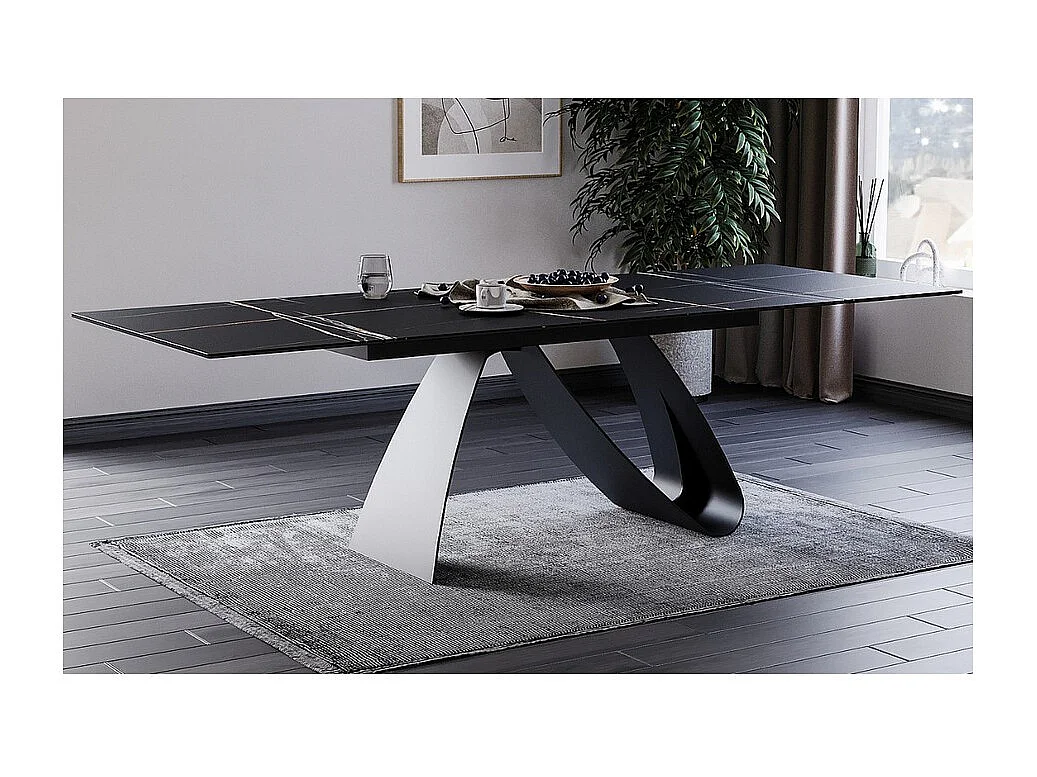 Mesa de comedor Justine de cerámica negra y cristal templado