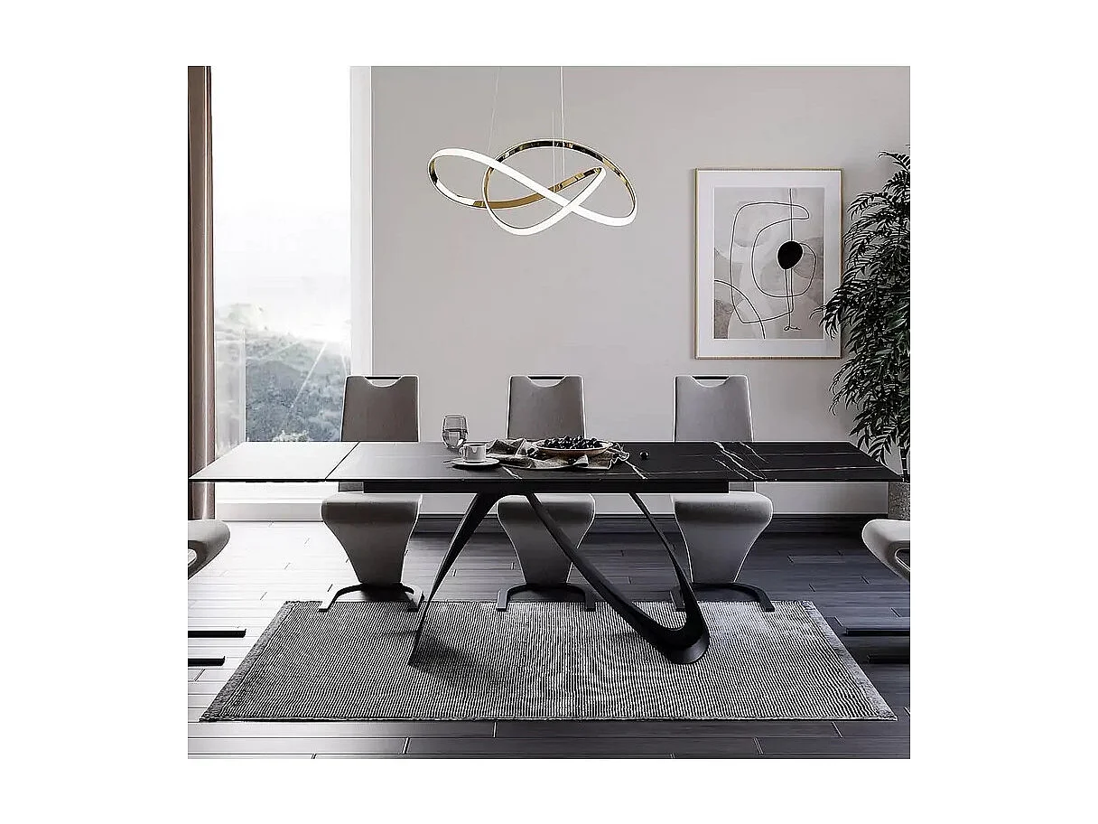 Mesa de comedor Justine de cerámica negra y cristal templado