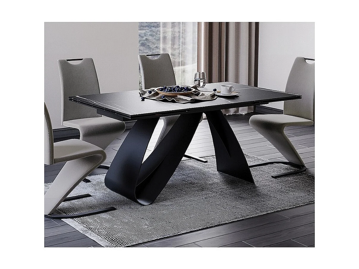 Mesa de comedor Justine de cerámica negra y cristal templado