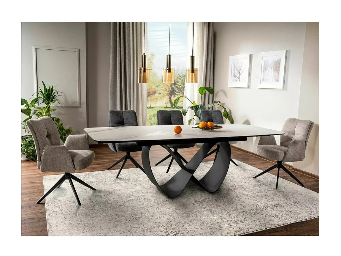 Table design rectangulaire extensible aspect marbre gris Ambre