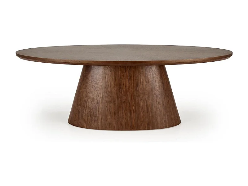 Table de salle à manger ovale plaqué noyer avec pied central Moonrise