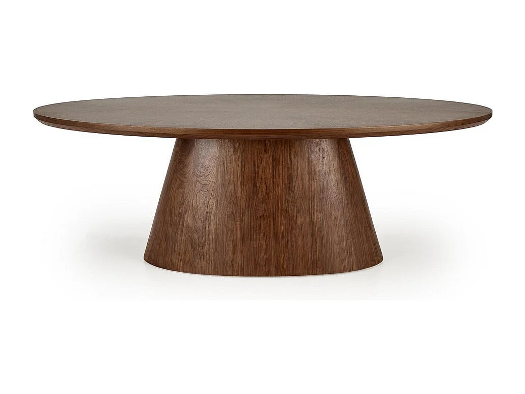 Table de salle à manger ovale plaqué noyer avec pied central Moonrise